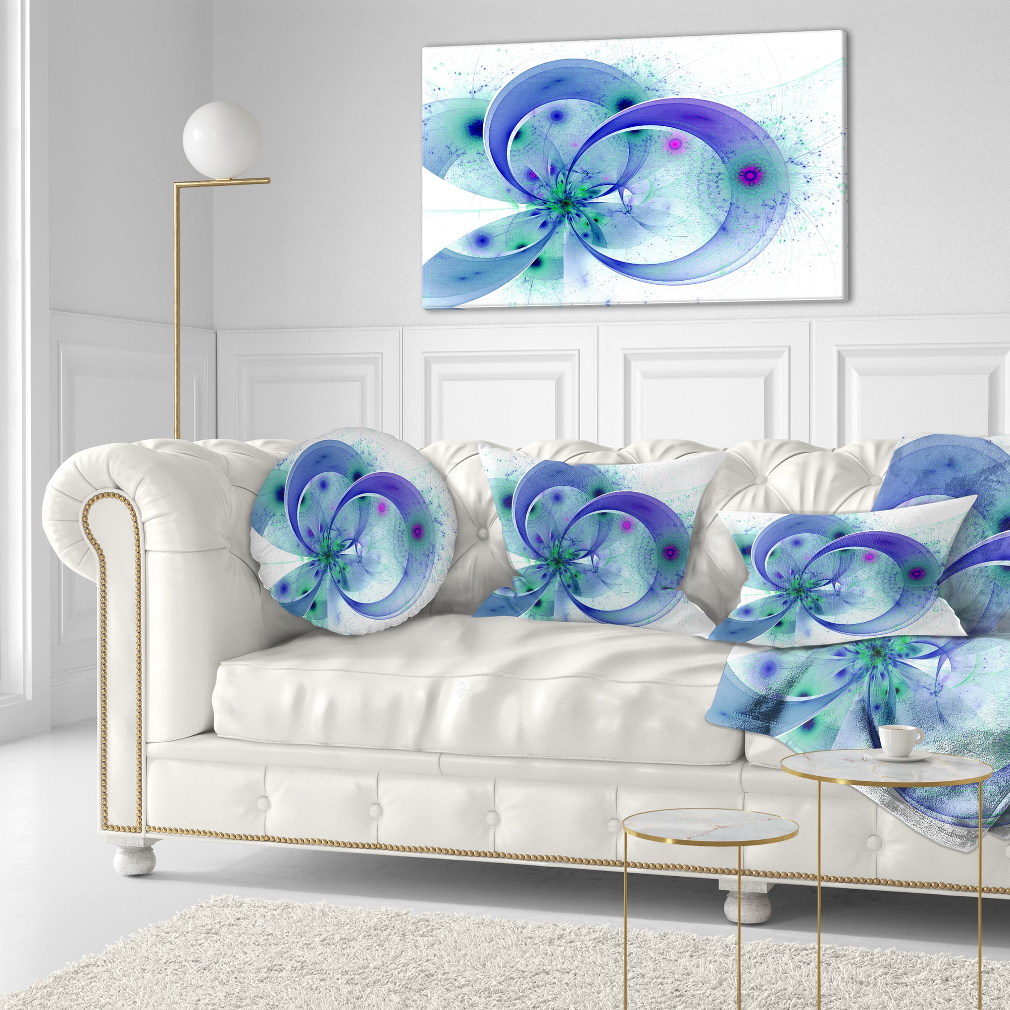Designart Blue Fractal Flower with Curved Petals - Floral Throw Pillow - 12x20
