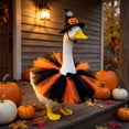 thumbnail image 4 of sruoe Halloween Porch Goose Outfit, 23in Yard Goose Clothes, Lawn Goose Costume, Patio Goose Dress Tulle Skirt With Pumpkin Pattern Hat Goose Ornament Accessory for Yard Garden Porch Party, Orange, 4 of 6