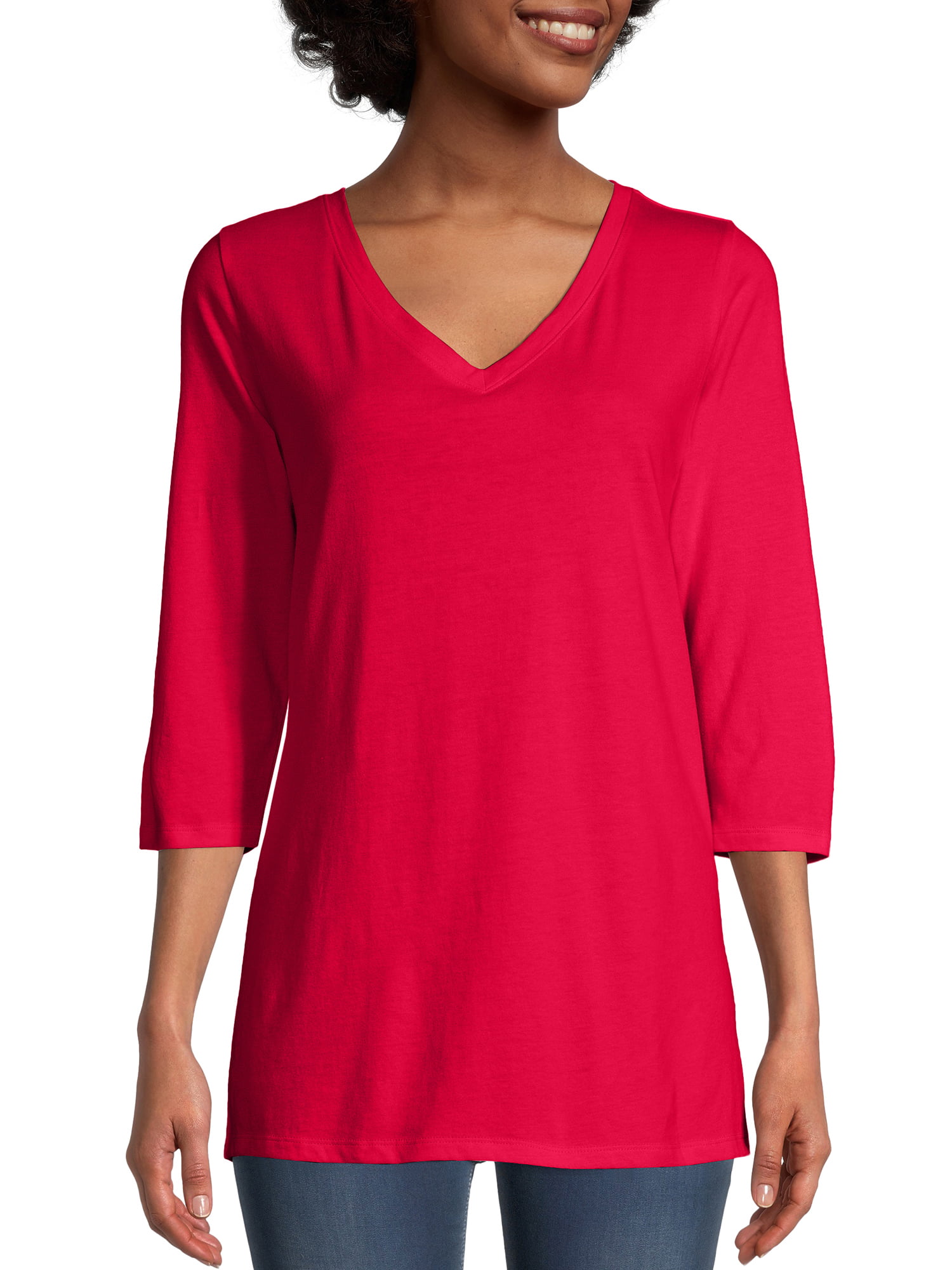 Hanes Women's 3/4 Sleeve Flowy V-Neck T-Shirt - Walmart.com