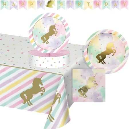 Creative Converting Multicolor Sparkle Unicorn Birthday Party Kit, 27 Count