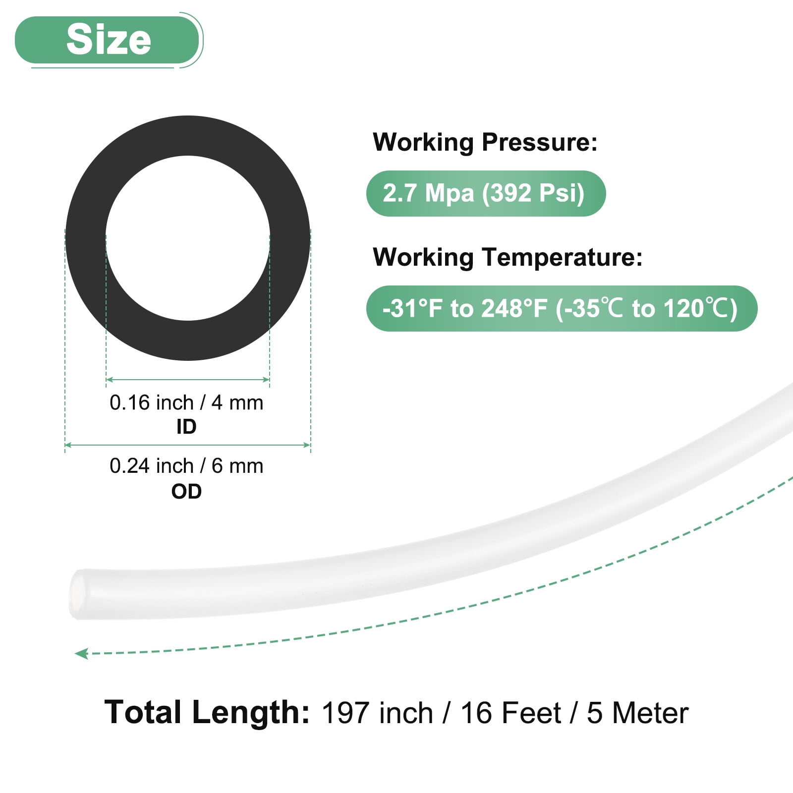 Uxcell Nylon Line Hose Tube, 0.16"(4mm) ID x 0.24"(6mm) OD PA6 Pneumatic Air Line Tubing for Fluid Transfer [5M/16FT, Translucent]
