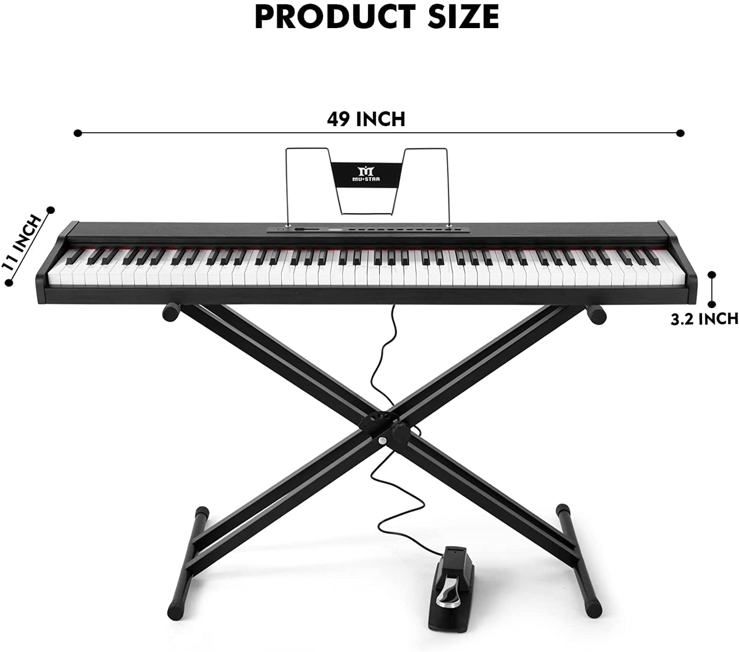Mustar 88-Key Electronic Piano Semi Weighted Digital Keyboard with Stand, Pedal, Bag (Black)