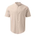 thumbnail image 4 of Designer Spring Summer Men's Casual Solid Color Short Sleeve Shirts Loose Stand Collar Shirts BlouseS, 4 of 4