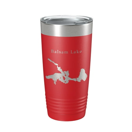 

Balsam Lake Map Tumbler Travel Mug Insulated Laser Engraved Coffee Cup Wisconsin 20 oz Red