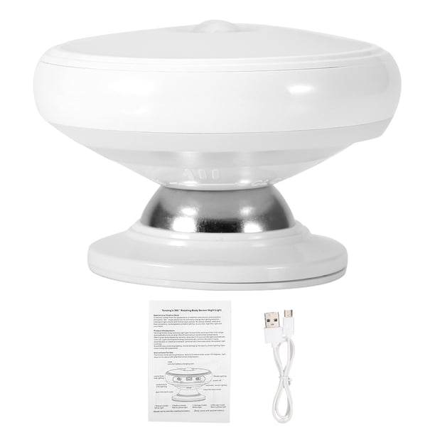 Luz con sensor de movimiento Lámpara de pared con luz nocturna LED recargable giratoria de 360 grados (blanco cálido)