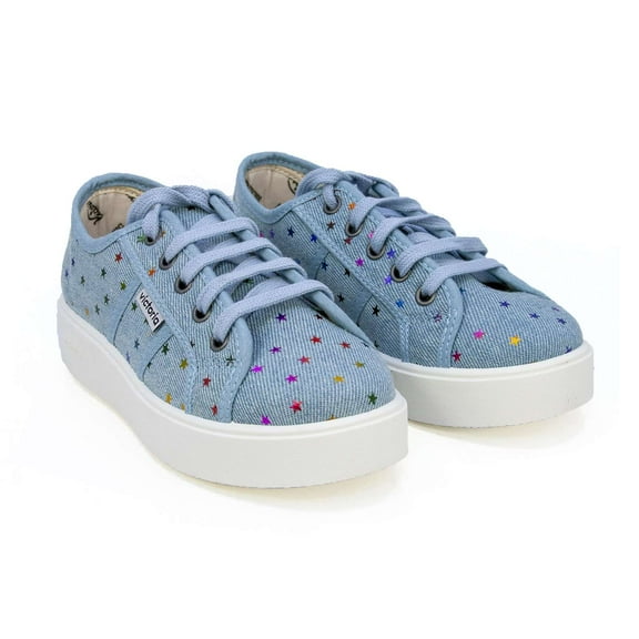 Victoria Girls Platform Canvas Sneaker, Jeans  Multi Color,11 M US