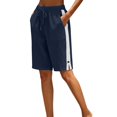 thumbnail image 3 of Womens Lightweight Shorts Casual Cotton Linen Bermuda Shorts Elastic Waist Drawstring Summer Comfy Bottoms by Yigetop Blue L, 3 of 7