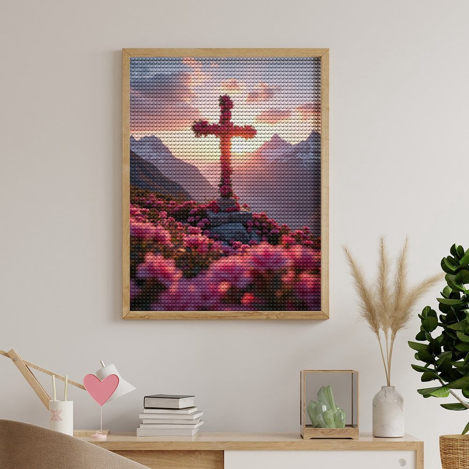 Diamond Art Kits for Adults - Flowers Sunset Mountain Cross Landscape 5d Diamond Painting for Adults, Diamond Art for Adults Beginners, Frameless Diamond Painting Kits for Adults for Home Wall Decor