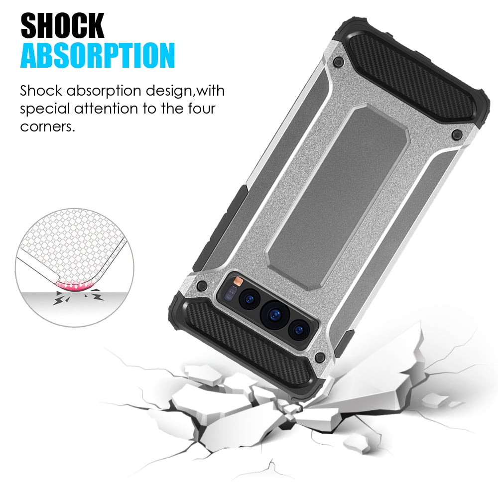 BUNDLE: Rugged Performance Dual Layer Hybrid Case for Galaxy S10 Plus (Gray) & Retractable 3.5mm Headphone Splitter Cable - Port Covers, Bumper Corner Protection, Shock Absorption, Raised Lip Guard