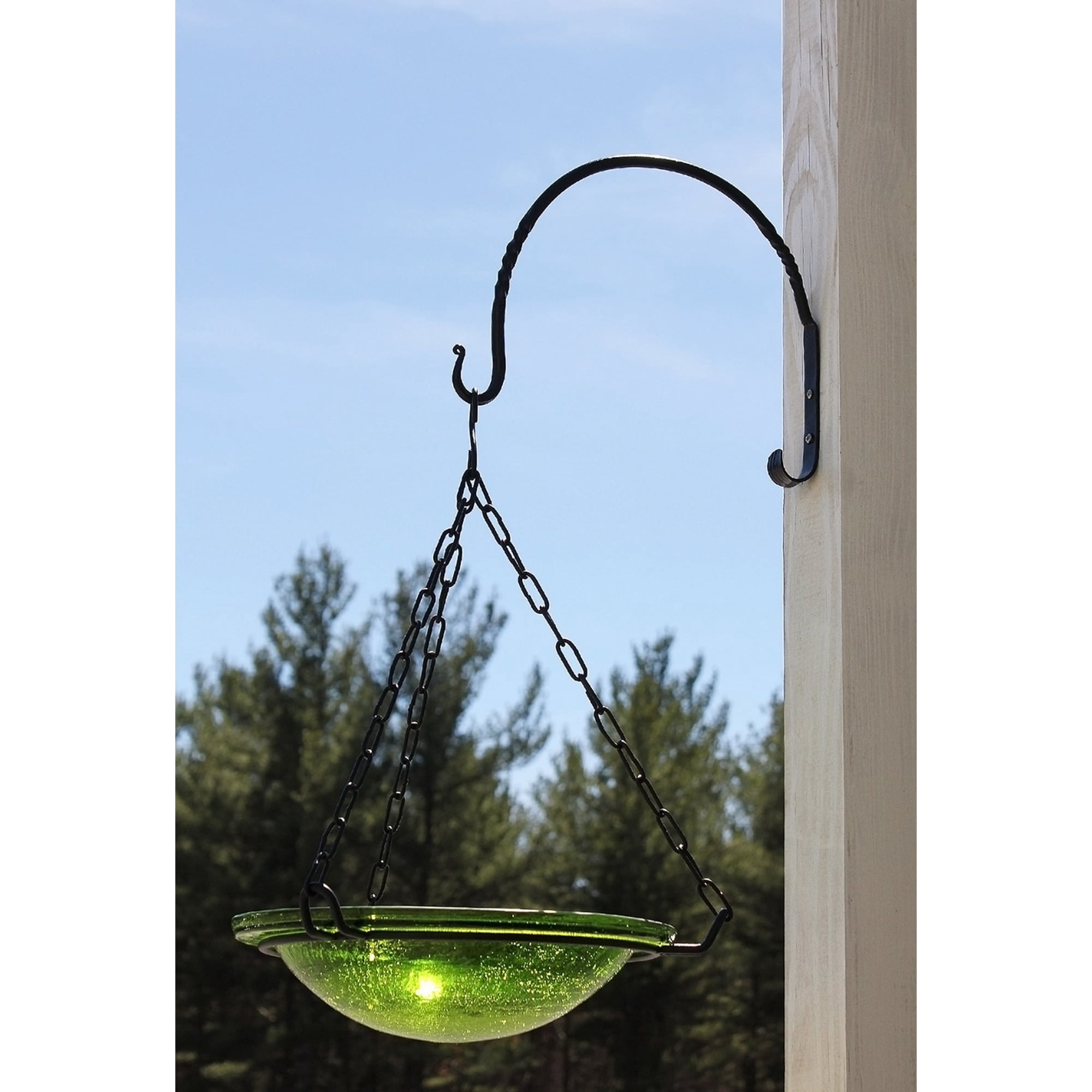 Achla Designs  Crackle Glass Hanging Birdbath Bowl, 12.5 Inch Tall, Fern Green