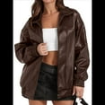 thumbnail image 1 of Chaqueta de Sintético para Mujer, Abrigos de Motociclista Extragrandes, Moda Otoño 2025, Ropa de Invierno Color Café L, 1 of 8