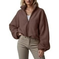 thumbnail image 2 of larppty Womens Fleece Jackets Zip Up Oversized Sweatshirts Winter Clothes Long Sleeve Crop Sherpa Fall Outfits Fashion (Coffee, XXL), 2 of 5