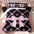 thumbnail image 2 of Erosebridal Cartoon Bow Tie Quilt Full, Princess Ribbon Full Bedspread Sets, Black Reversible, Pink Diamond Bow, 3pcs (1 Coverlet and 2 Pillowcases), 2 of 7