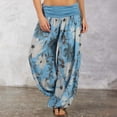 thumbnail image 3 of Plus Size Pants Curvy Women Womens Casual Mid Waist Cargo Jeans Stretch Wide Leg Denim Pants With Pockets Casual Pants Women Blue L, 3 of 7
