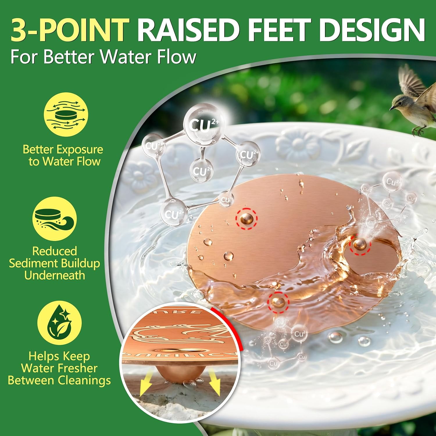 Bird Bath Copper Disk, 0.6mm Thick 99.9% Copper Disk for Outdoor Bird Baths, Bowls, Fountains, All-Season Use