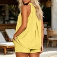thumbnail image 5 of Karymi Short Sleeve Shirts for Women Solid 2 Piece Vacation Outfit Set, Halter Neck Sleeveless Loose Flowy Tank Top, Elastic High Waist Relaxed Fit Shorts Jumpsuits for Women Dressy, 5 of 6