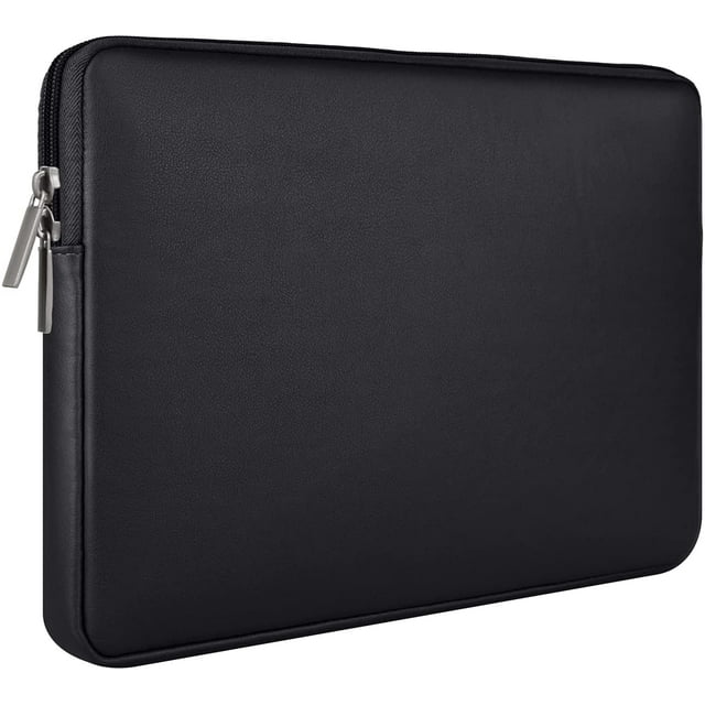 RAINYEAR 15 Inch Laptop Sleeve Soft PU Leather Case Protective Water Resistant Zipper Padded Cover Carrying Computer Bag Compatible with 15.4 MacBook Pro Retina Touch Bar Model A1707 A1990 (Black)