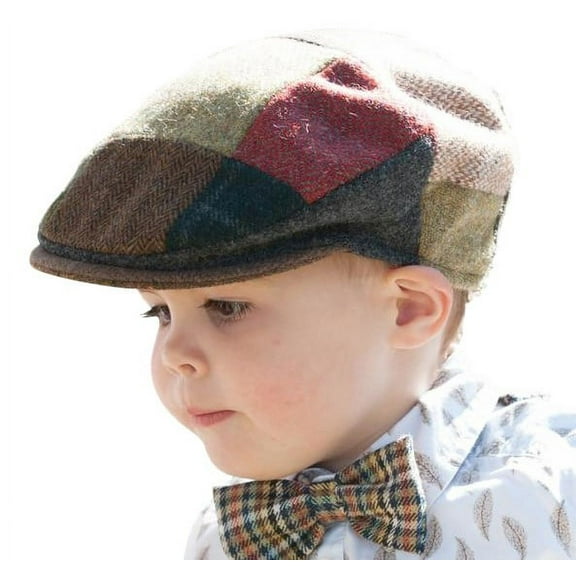 Hanna Hats Children's Cap Patchwork Tweed 100% Wool Donegal Touring Hat Irish Driving Flat Cap for Boys Made in Ireland