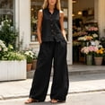 thumbnail image 6 of Mifsaly Two Piece Vacation Sets for Women Sleeveless Button Down Shirt and High Waisted Wide Leg Palazzo Pants Lightweight Flowy Summer Matching Lounge Outfits with Pockets Black,XXL, 6 of 7