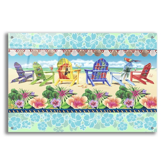 Epic Art 'Coastal Chairs Floral' by James Mazzotta, Acrylic Glass Wall Art, 36"x24"