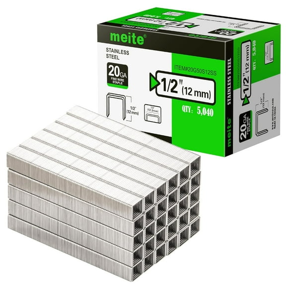 MEITE 20GA 50 Type Staple 304 Stainless Steel Upholstery Staples 1/2" Crown 1/2" Length 5,040Pcs