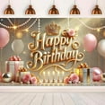 thumbnail image 5 of 5.9x3.6FT Elegant Pink Gold Happy Birthday Backdrop Crown Rose Pearl Birthday Background for Women Girls Pink Floral Golden Leaves Princess Birthday Party Decorations Banner Photo Booth Props, 5 of 6