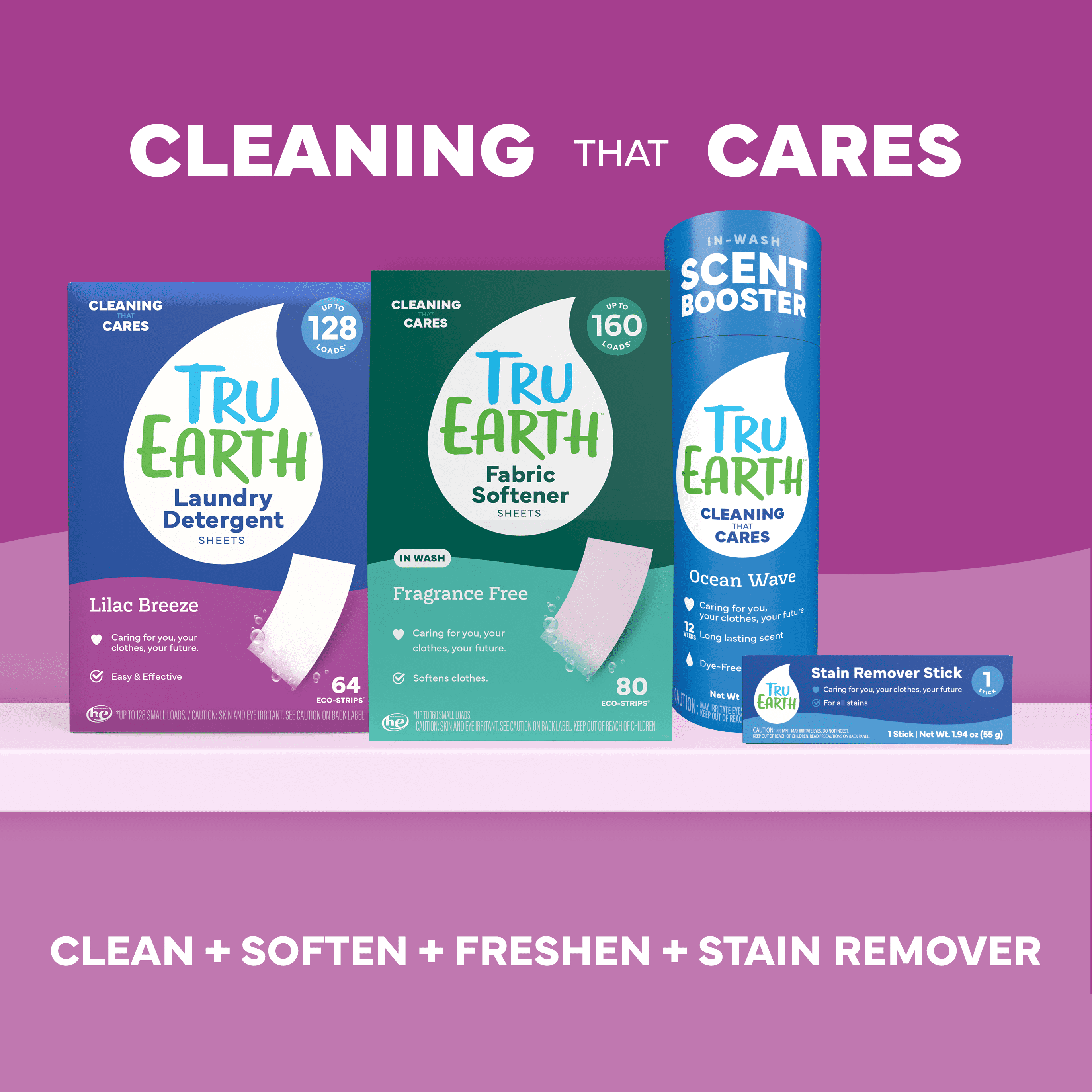 Tru Earth Laundry Detergent Sheets - Lilac Breeze Scent - Up to 128 Loads (64 Sheets) - Laundry Detergent Eco-Strips