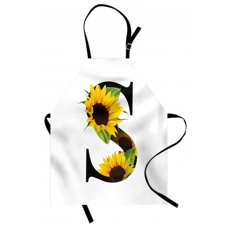 - Letter S Apron Letter S with Flora Elements Sunflowers on Dark Colored Abstract Art Print, Unisex Kitchen Bib Apron with Adjustable Neck for Cooking Baking Gardening, Yellow Green Black, by Ambesonne