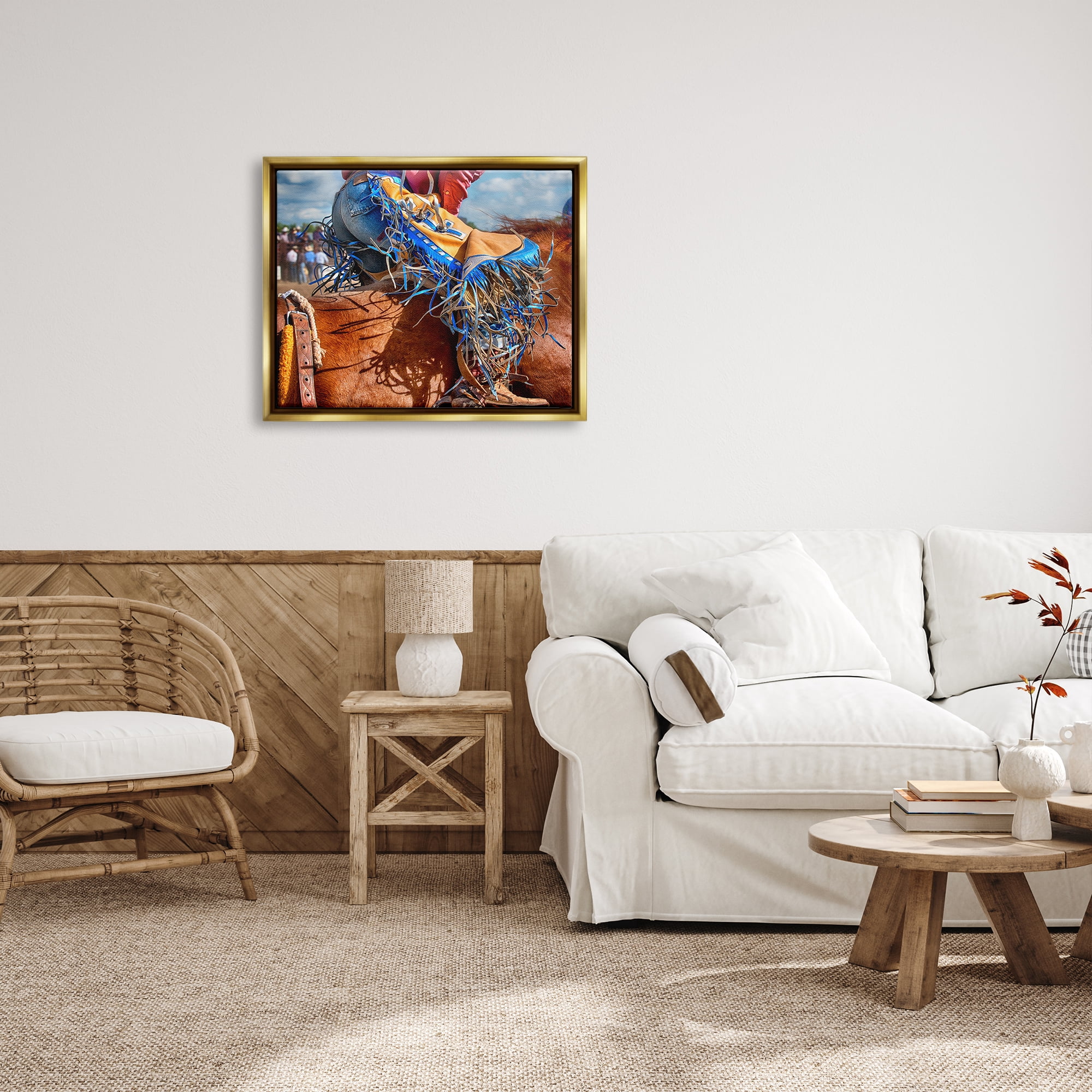 Stupell Industries Cowboy at Rodeo Photography Animals & Insects Photography Gold Floater Framed Art Print Wall Art, 31 x 25