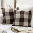 thumbnail image 1 of Pack of 2 Classic Retro Checkers Plaids Linen Soft Soild Decorative Square Throw Pillow Covers Home Decor Design Set Cushion Case for Fall Sofa Bedroom Car 18 x 18 Inch(Coffee-White), 1 of 7