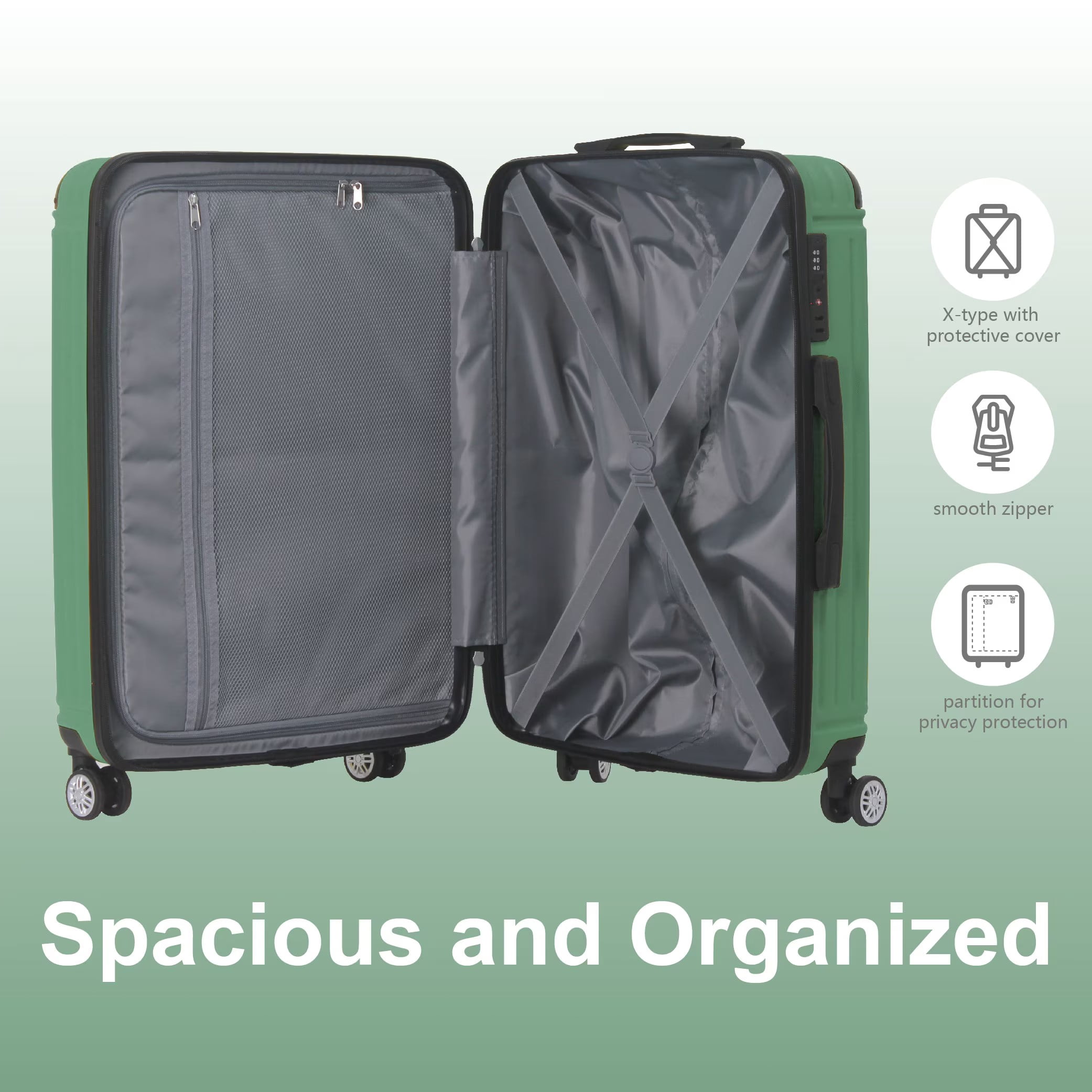 Avobird 3-Piece 20''24''28'' Hardshell Luggage Sets for Business, Trip, Lightweight Suitcase with Rolling Wheels TSA Lock & Moulded Corner, Green