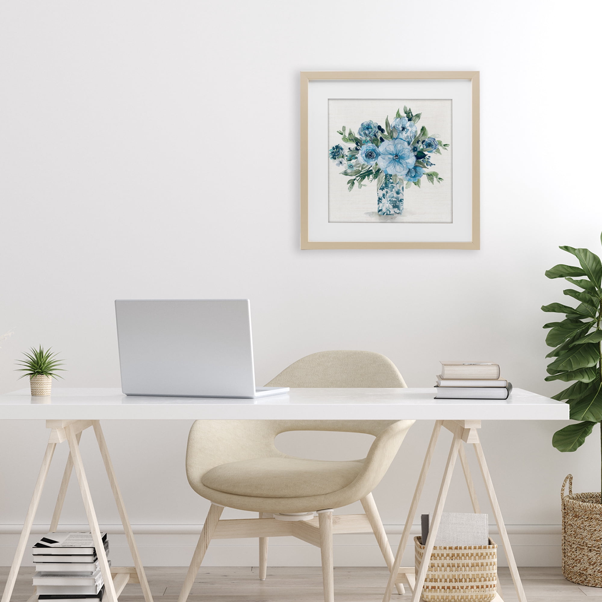 Stupell Industries Pastel Blue Bouquet Foliage Birch Framed Print Under Glass, design by Carol Robinson
