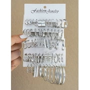 Silver Tone Earring Set - 12-60pcs Elegant Faux Pearl & Hoop Earrings for Daily, Office & Special Occasions