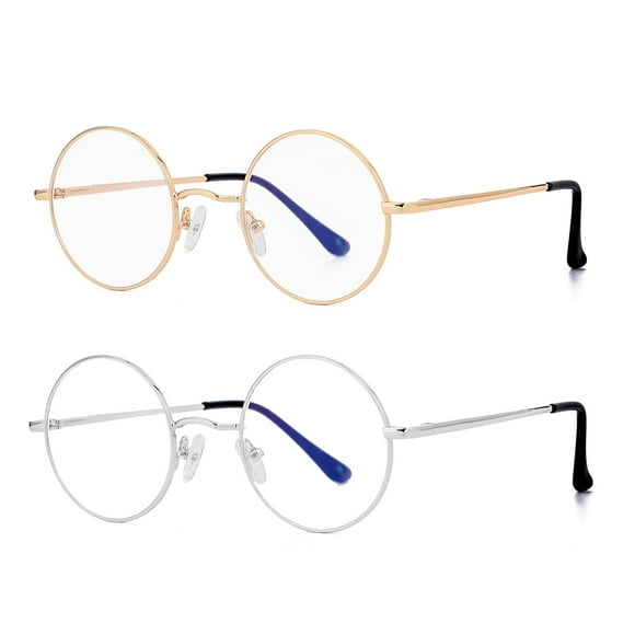 EYLRIM Round Blue Light Blocking Glasses for Women Men Circle Clear Lens Metal Frame Eyeglasses Non Prescription (C2 Gold+Silver)
