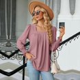 thumbnail image 5 of SWSMCLT Women's Soft Long Sleeve Blouse Summer Fall Top Tunics Casual Loose T Shirt Lightweight Square Neck Bishop Sleeve Dark Pink Large, 5 of 5