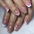thumbnail image 1 of PEPFTG Uñas postizas adhesivas de San Valentín 24 piezas con diseño de corazón dorado, 1 of 7