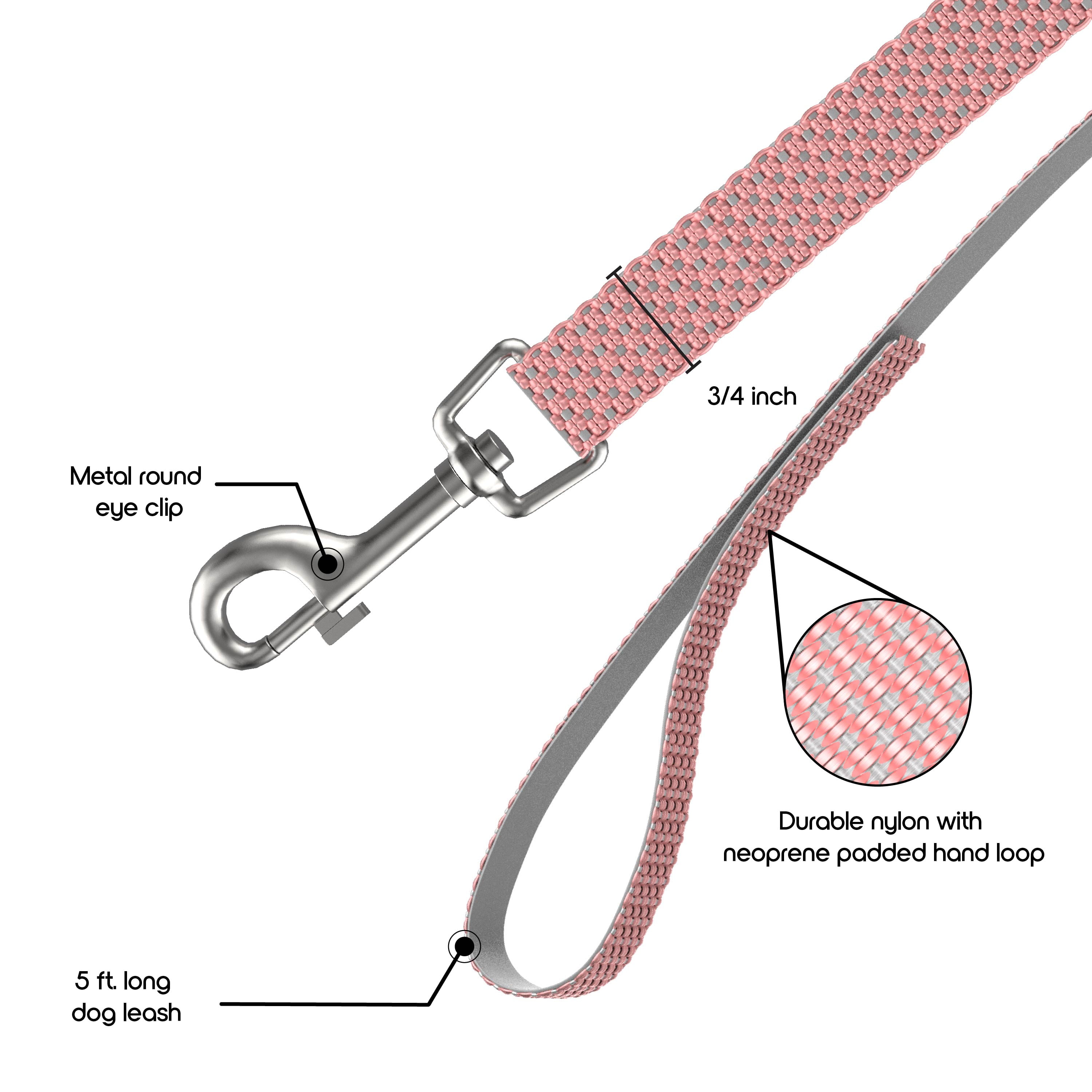 Vibrant Life 5 ft Nylon Anti-Shock Padded Dog Leash, Pink, Medium / Large