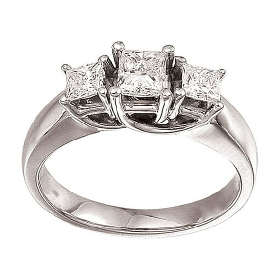 14k White Gold 1.00 Ct Three Stone Trellis Diamond Ring