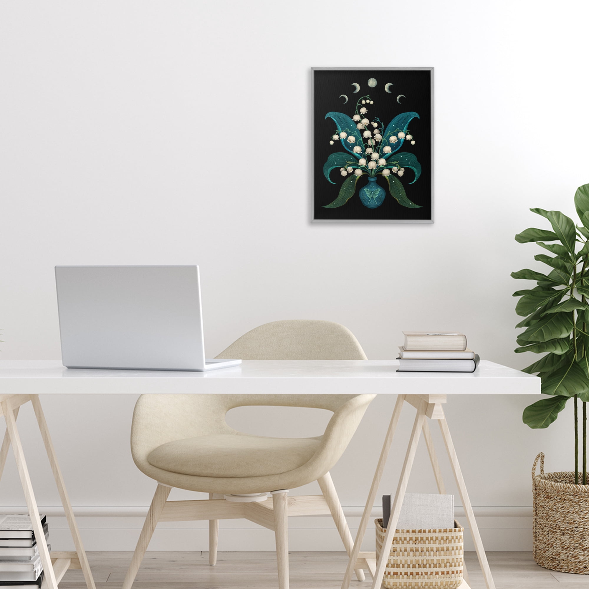 Stupell Industries Lunar Lily Of Valley Gray Framed Giclee Art, design by Episodic Drawings