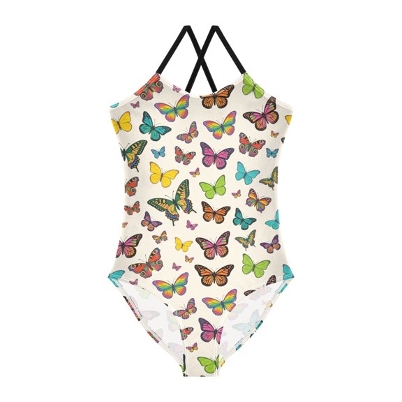 Spaghetti Strap Butterfly One Piece Swimsuit Stretch Beach Sport Bathing Suit Size 3T-10T