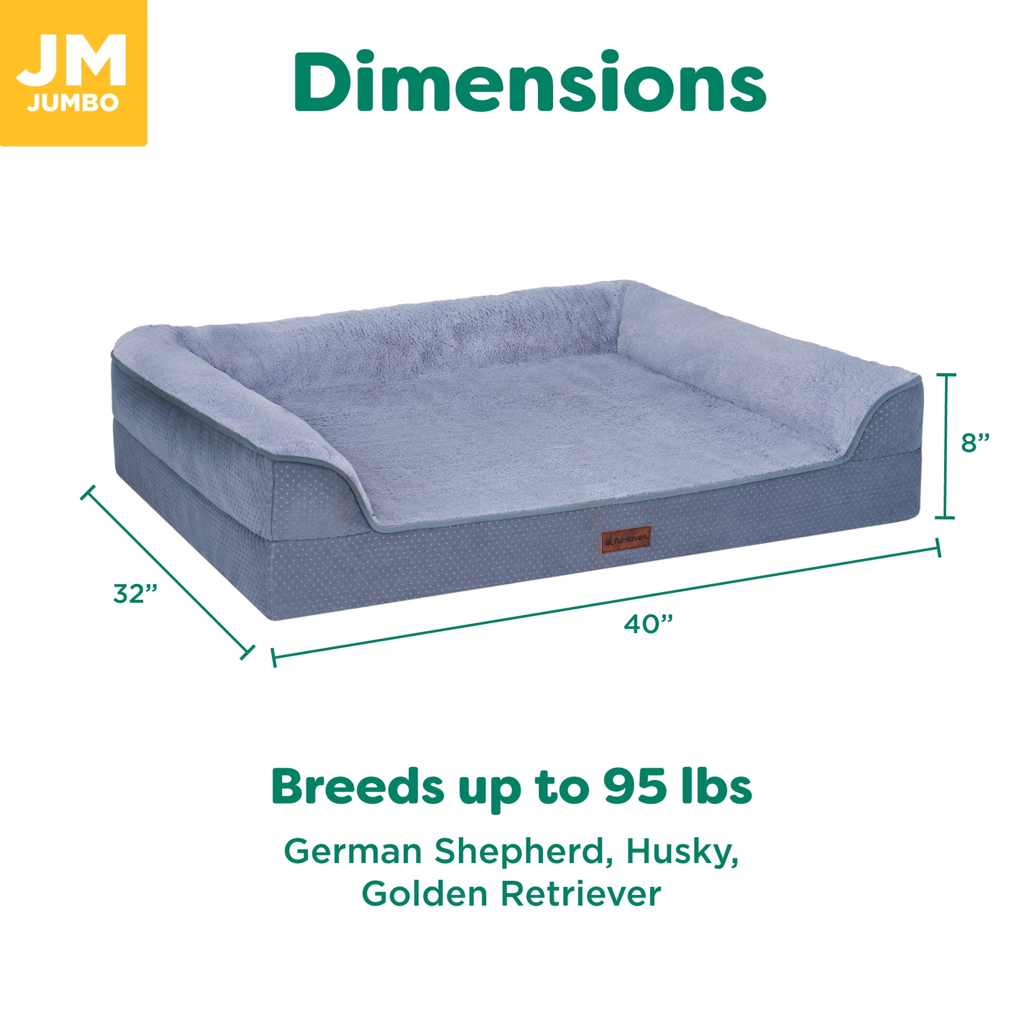 FurHaven Jumbo (40"x32") Cooling Gel Dog Bed – Cool Gel Memory Foam Sofa Pet Bed, Embossed Velvet, Removable Washable Cover, Steel Blue