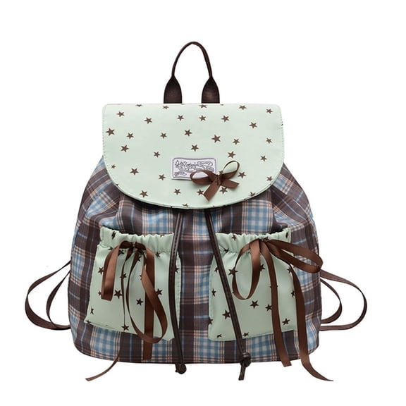 Fashion Plaid Backpack Small Bookbag,Vintage Patchwork Aesthetic Mini Backpack Trendy Casual Travel Daypack