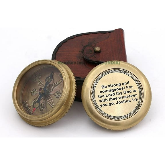 Rii Brand Brass Magnetic Bronze Color Engraved Compass with Leather Case