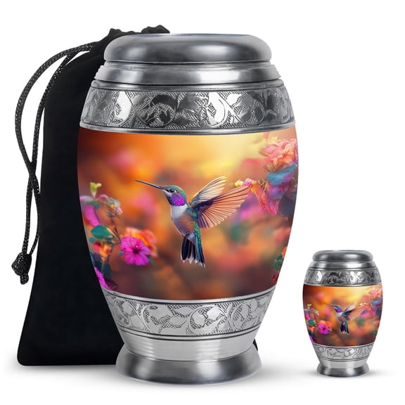 Yatskia Colorful Hummingbird Cremation Urns For Human Ashes Male & Female, Urns For Human Ashes Adult Man, (Monar 10 Inch and 3 Inch)