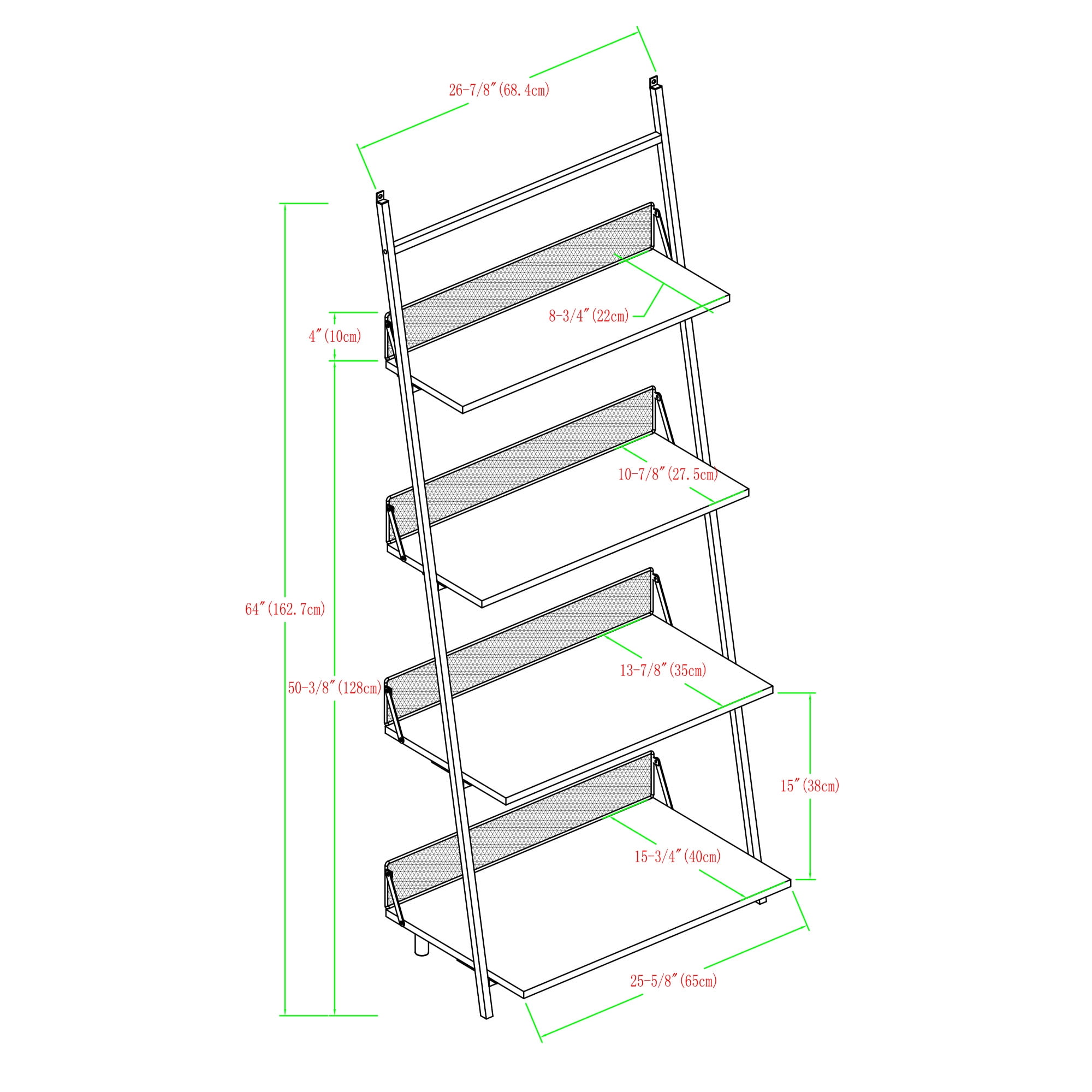 Manor Park Industrial Ladder Bookcase with 4 Shelves, Dark Walnut