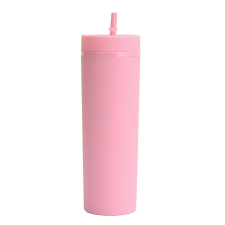

16oz Portable Straw Cup Large Capacity Drinking Home Office Double Wall With Lid