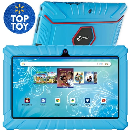 Contixo 7" Android Kids Tablet 32GB, Includes 50+ Disney Storybooks & Stickers , Kid-Proof Case, (2023 Model) - Blue