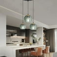 thumbnail image 4 of 3-Light Modern Green Ribbed Glass Pendant Lights Island Hanging Chandelier Globe Shade Flush Mount with Adjustable Cord Ceiling Pendant Light Fixture for Bedroom Living Room Kitchen Farmhouse, 4 of 6