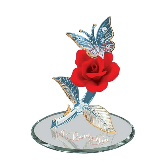 Glass Baron "I Love You" Butterfly and Rose Figurine