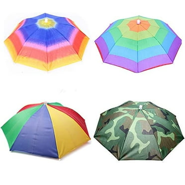 ZYNERY Umbrella hat 4 Pack for Kids Adults Outdoor 20" Multicolor Head Umbrella Cap Rainbow Fishing Hats and Folding Waterproof Hands Free Party Beach Headwear